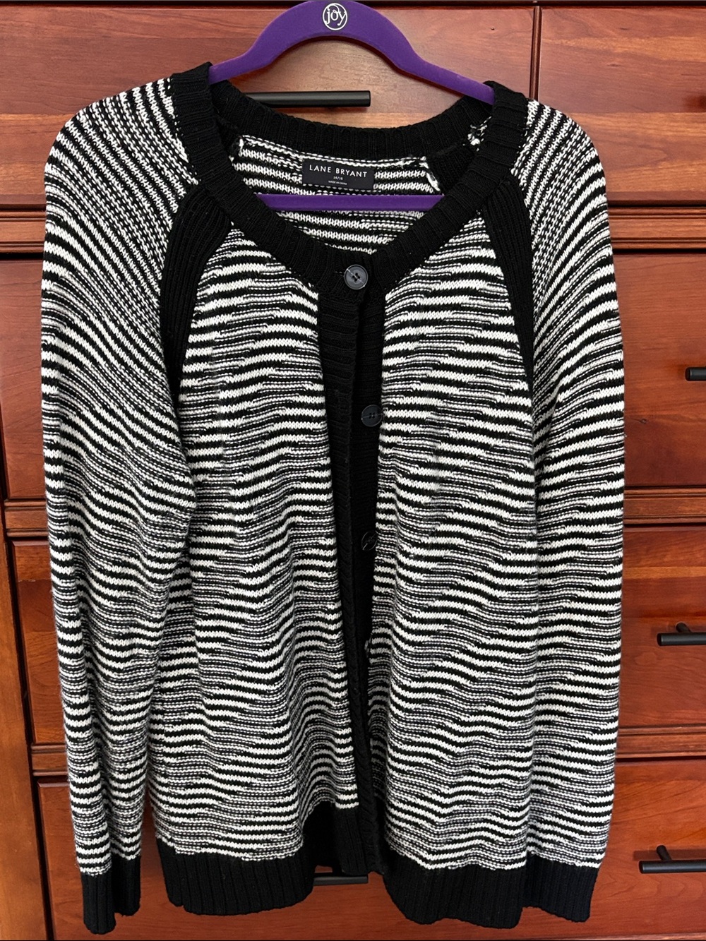 Lane Bryant Black & White Striped Button-Front Cardigan